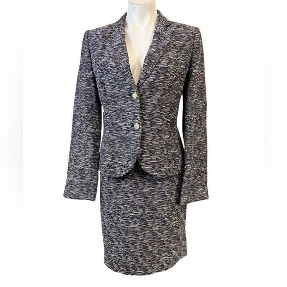 Calvin Klein skirt suit size 12 purple multicolor knee length long sleeve office - Picture 2 of 8